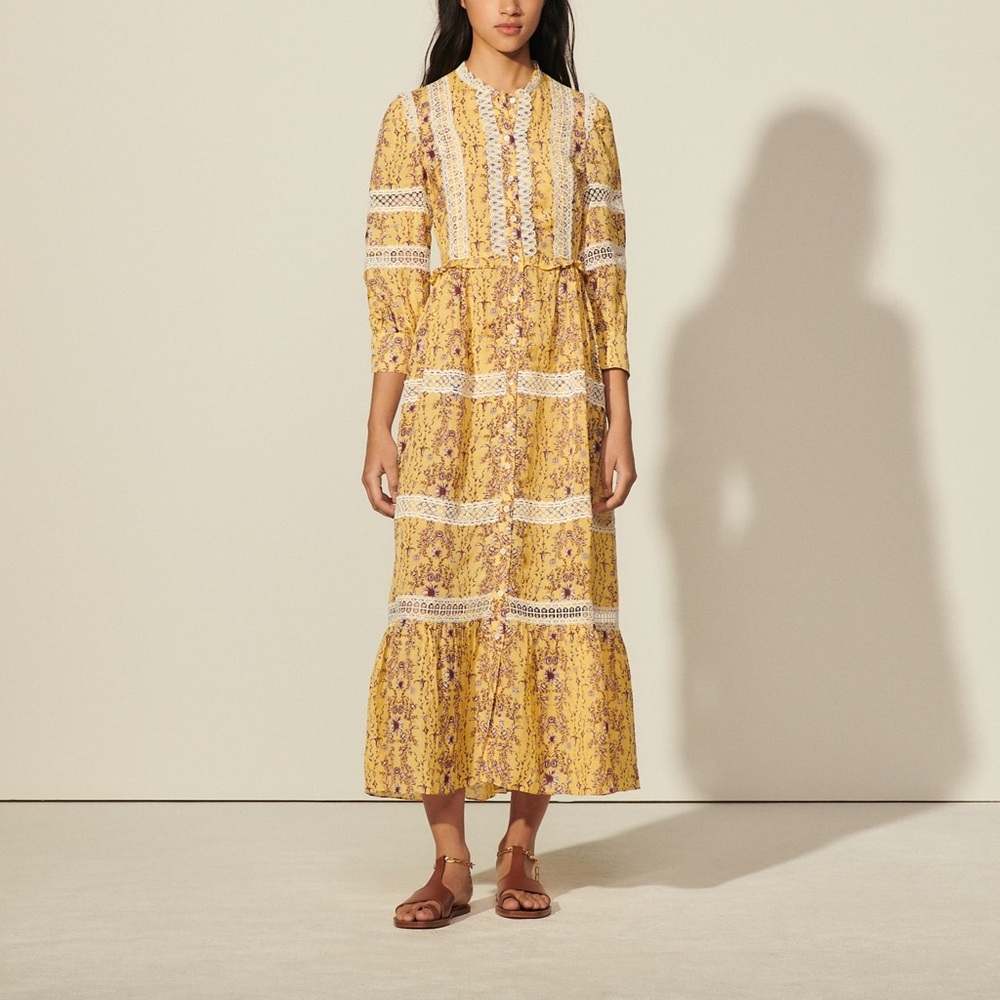 Sandro Yellow Floral Long Sleeve Dress